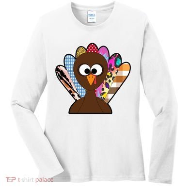 Turkey Colorful Abstract Thanksgiving Women's Long Sleeve Shirt