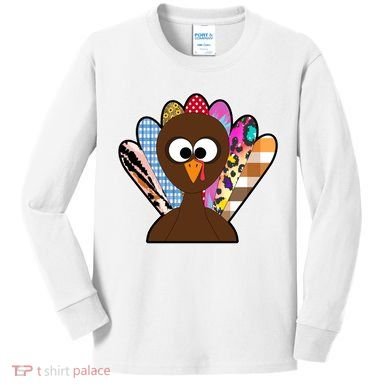 Turkey Colorful Abstract Thanksgiving Kids Long Sleeve Shirt