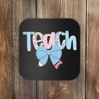 Teach Coquette Bow Teacher Happy First Day Back To School Coaster thumb 0