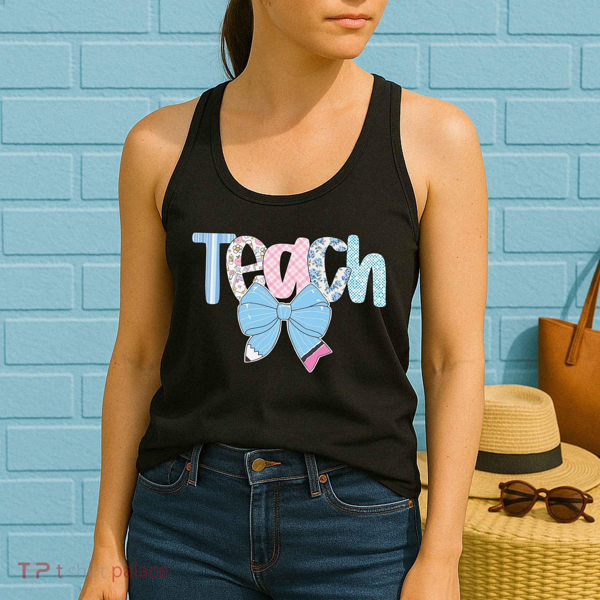 Teach Coquette Bow Teacher Happy First Day Back To School Women's Tank Top