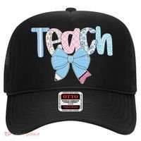 Teach Coquette Bow Teacher Happy First Day Back To School Hat thumb 0