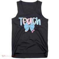 Teach Coquette Bow Teacher Happy First Day Back To School Tank Top thumb 0