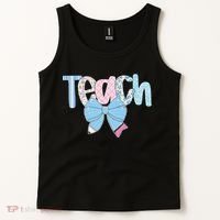 Teach Coquette Bow Teacher Happy First Day Back To School Tank Top thumb 2