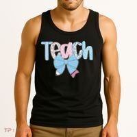 Teach Coquette Bow Teacher Happy First Day Back To School Tank Top thumb 3