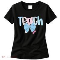 Teach Coquette Bow Teacher Happy First Day Back To School Women's T-Shirt thumb 0