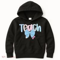 Teach Coquette Bow Teacher Happy First Day Back To School Kids Hoodie thumb 0