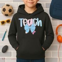 Teach Coquette Bow Teacher Happy First Day Back To School Kids Hoodie thumb 2