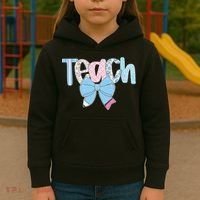 Teach Coquette Bow Teacher Happy First Day Back To School Kids Hoodie thumb 3