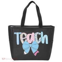 Teach Coquette Bow Teacher Happy First Day Back To School Tote Bag thumb 0
