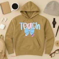 Teach Coquette Bow Teacher Happy First Day Back To School Hoodie thumb 3