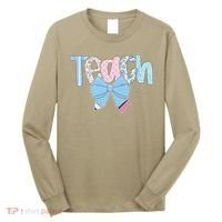 Teach Coquette Bow Teacher Happy First Day Back To School Long Sleeve Shirt thumb 0