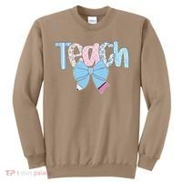 Teach Coquette Bow Teacher Happy First Day Back To School Sweatshirt thumb 0