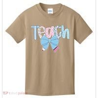 Teach Coquette Bow Teacher Happy First Day Back To School Kids T-Shirt thumb 0