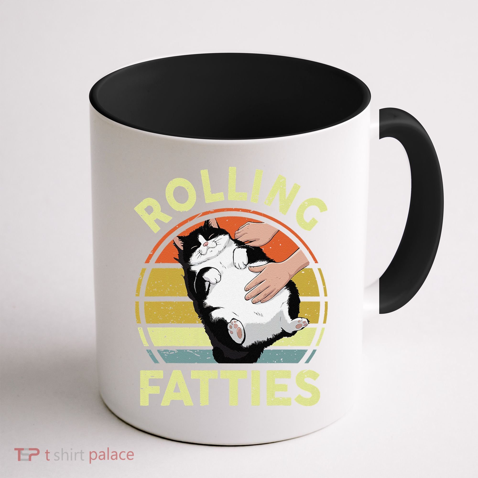Tuxedo Cat Breed Rolling Fatties Funny Mom Dad Kitten Retro Coffee Mug