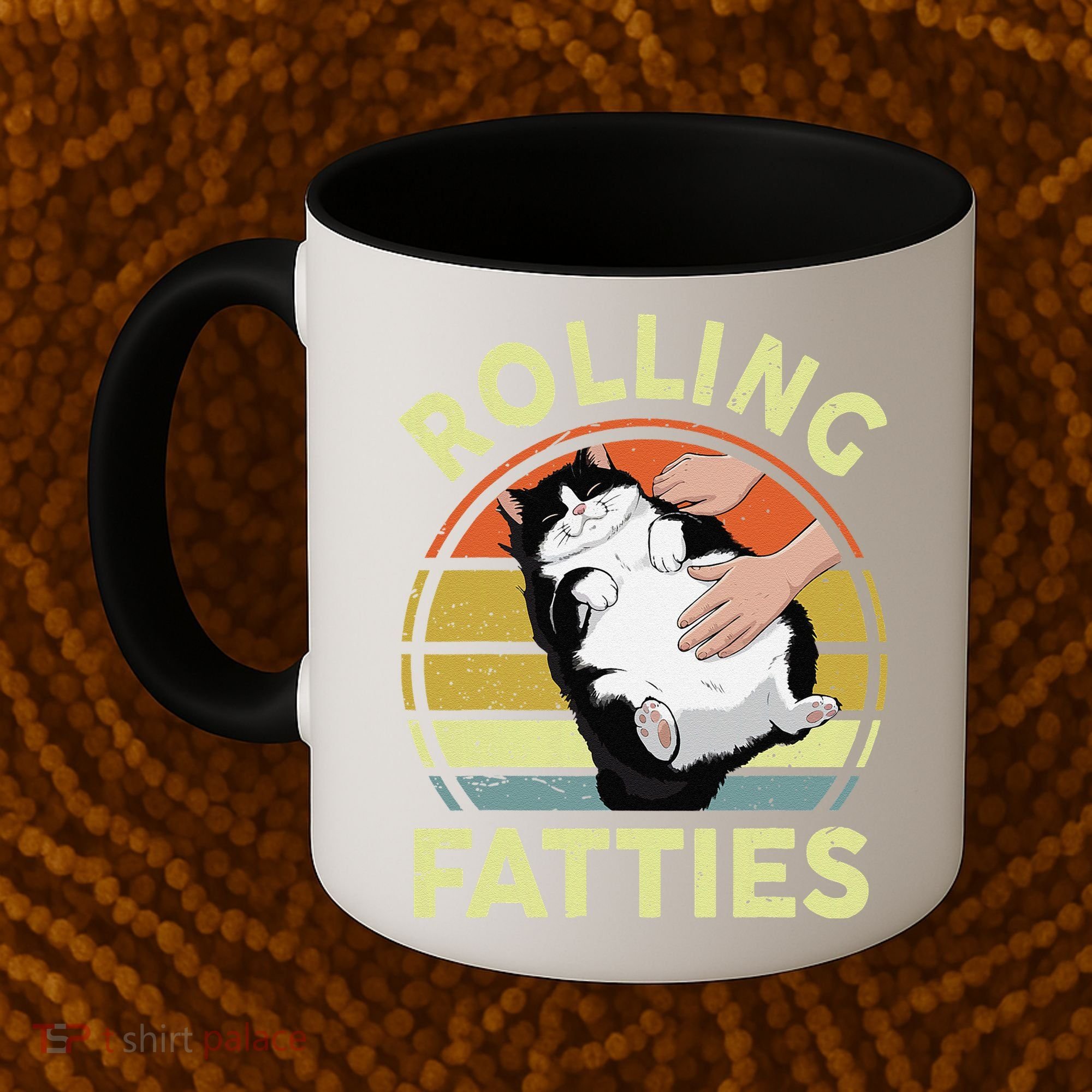 Tuxedo Cat Breed Rolling Fatties Funny Mom Dad Kitten Retro Coffee Mug