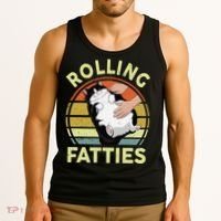 Tuxedo Cat Breed Rolling Fatties Funny Mom Dad Kitten Retro Tank Top thumb 3