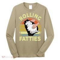 Tuxedo Cat Breed Rolling Fatties Funny Mom Dad Kitten Retro Long Sleeve Shirt thumb 0