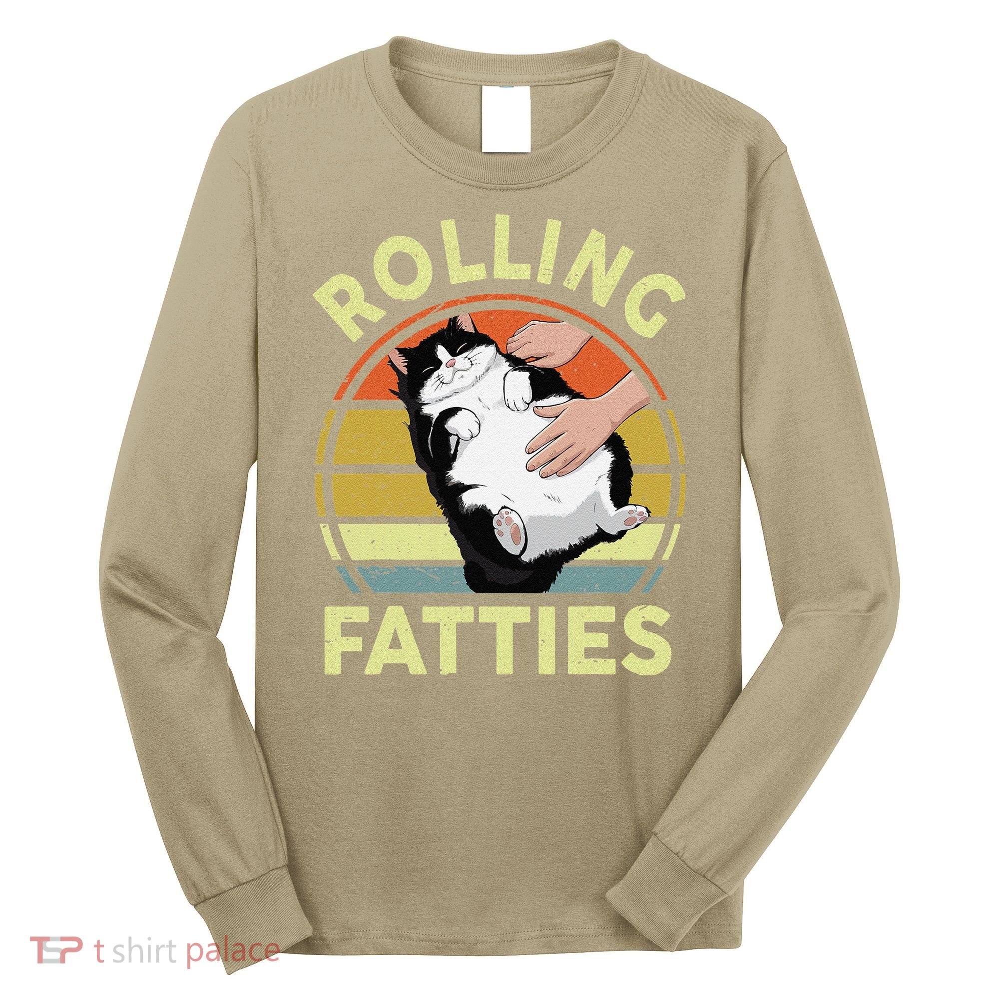 Tuxedo Cat Breed Rolling Fatties Funny Mom Dad Kitten Retro Long Sleeve Shirt