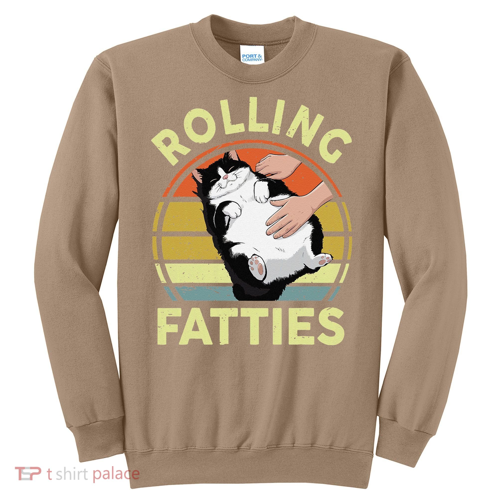 Tuxedo Cat Breed Rolling Fatties Funny Mom Dad Kitten Retro Sweatshirt