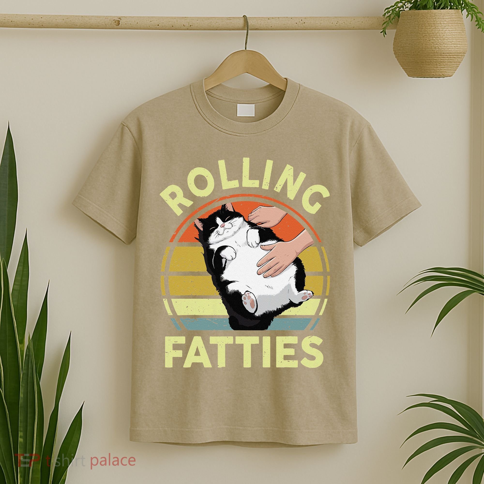 Tuxedo Cat Breed Rolling Fatties Funny Mom Dad Kitten Retro T-Shirt