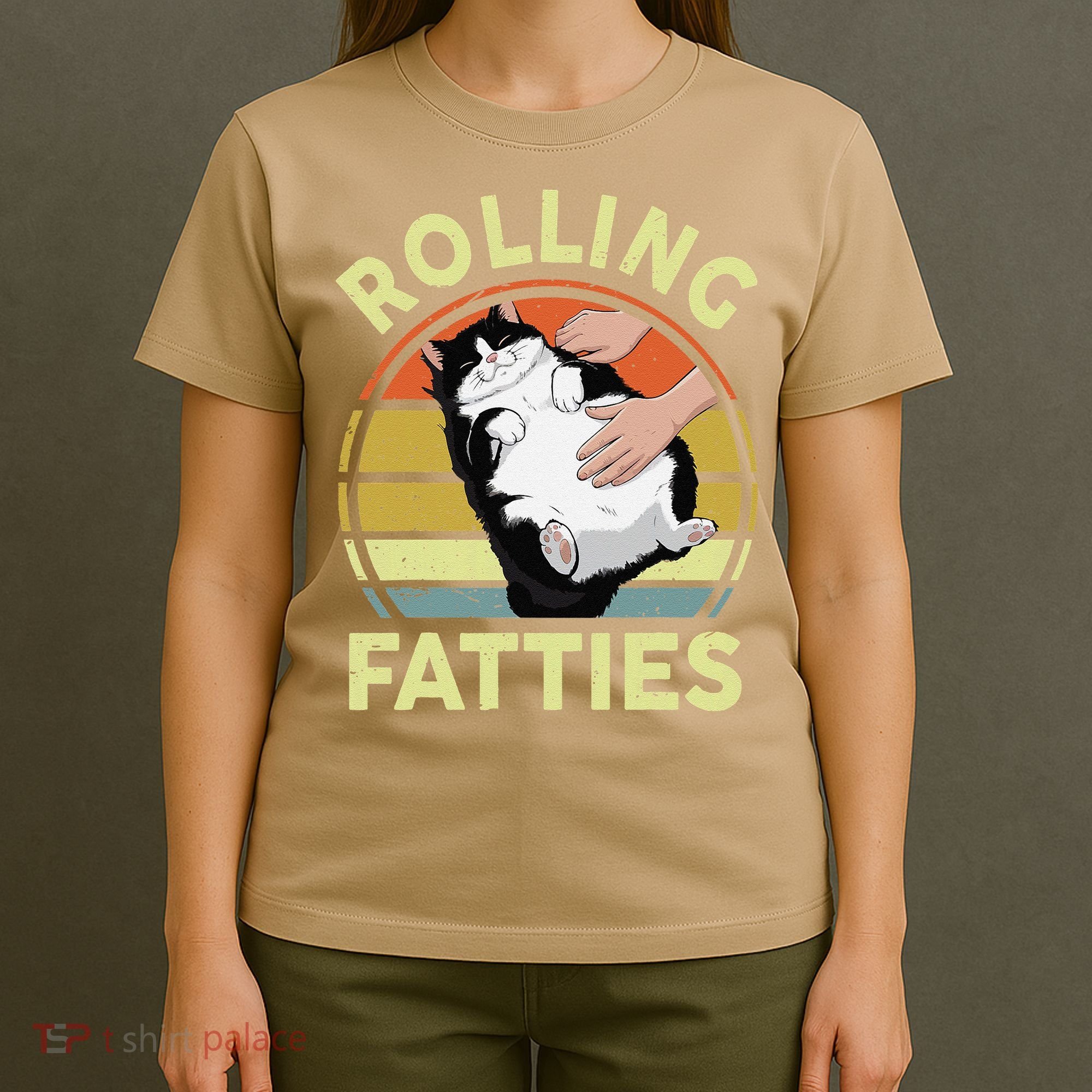 Tuxedo Cat Breed Rolling Fatties Funny Mom Dad Kitten Retro T-Shirt