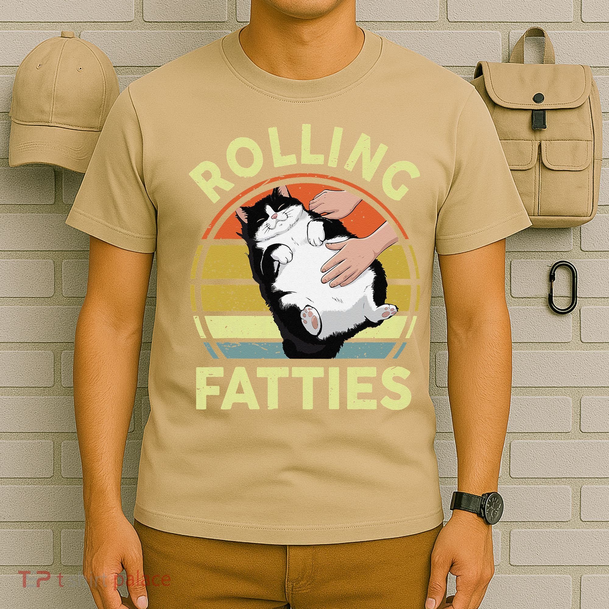 Tuxedo Cat Breed Rolling Fatties Funny Mom Dad Kitten Retro T-Shirt