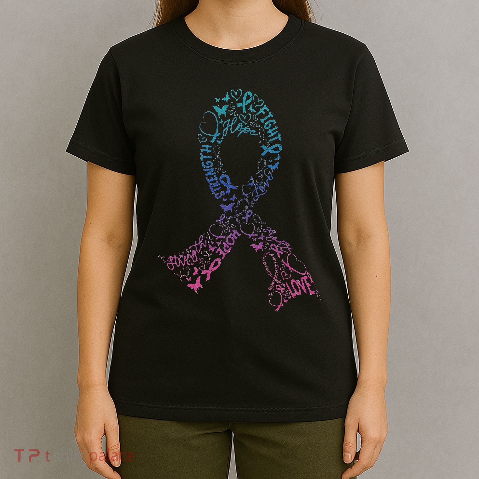 Thyroid Cancer Battle Warrior Gifts Thyroid Ribbon T-Shirt
