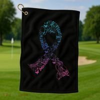 Thyroid Cancer Battle Warrior Gifts Thyroid Ribbon Golf Towel thumb 1