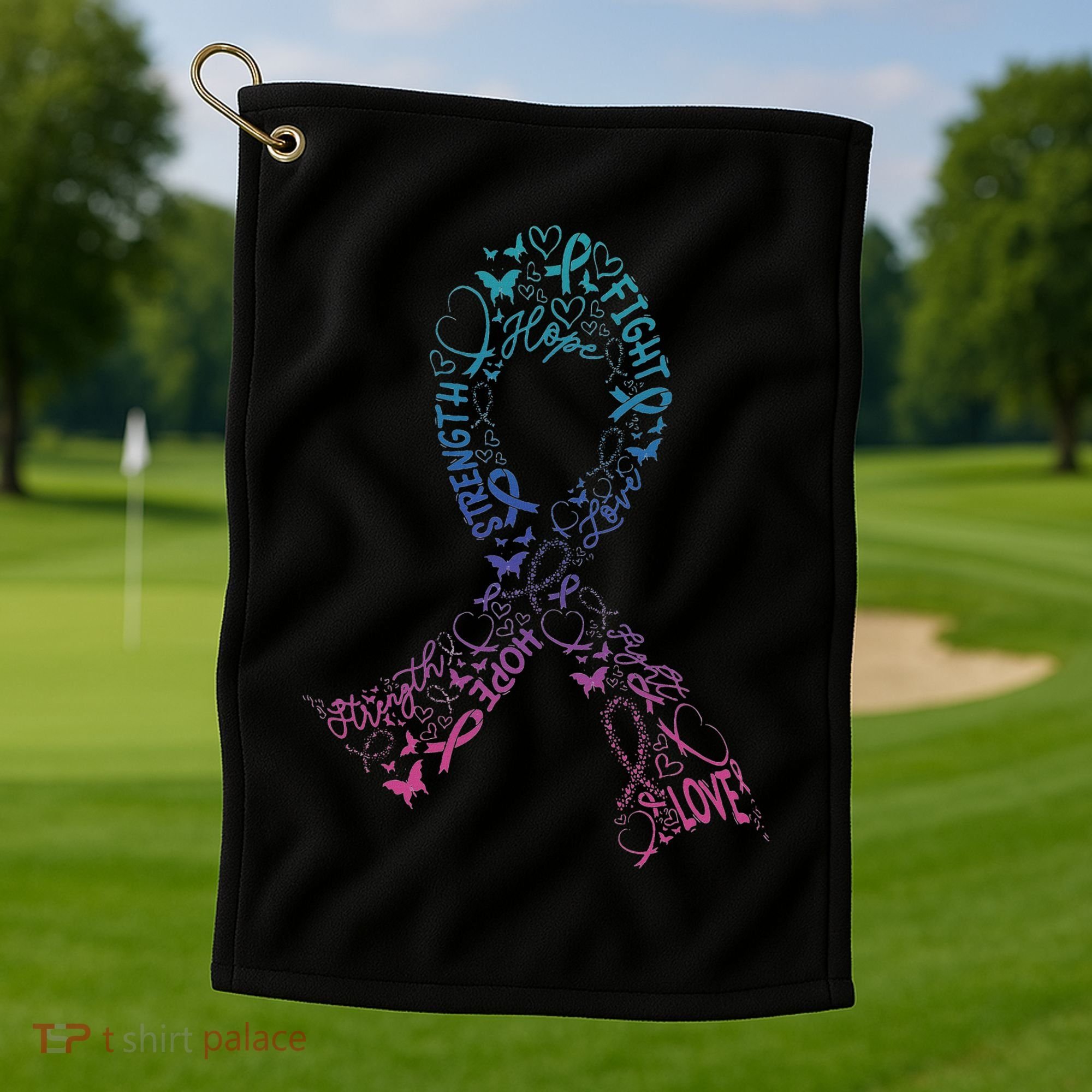 Thyroid Cancer Battle Warrior Gifts Thyroid Ribbon Golf Towel
