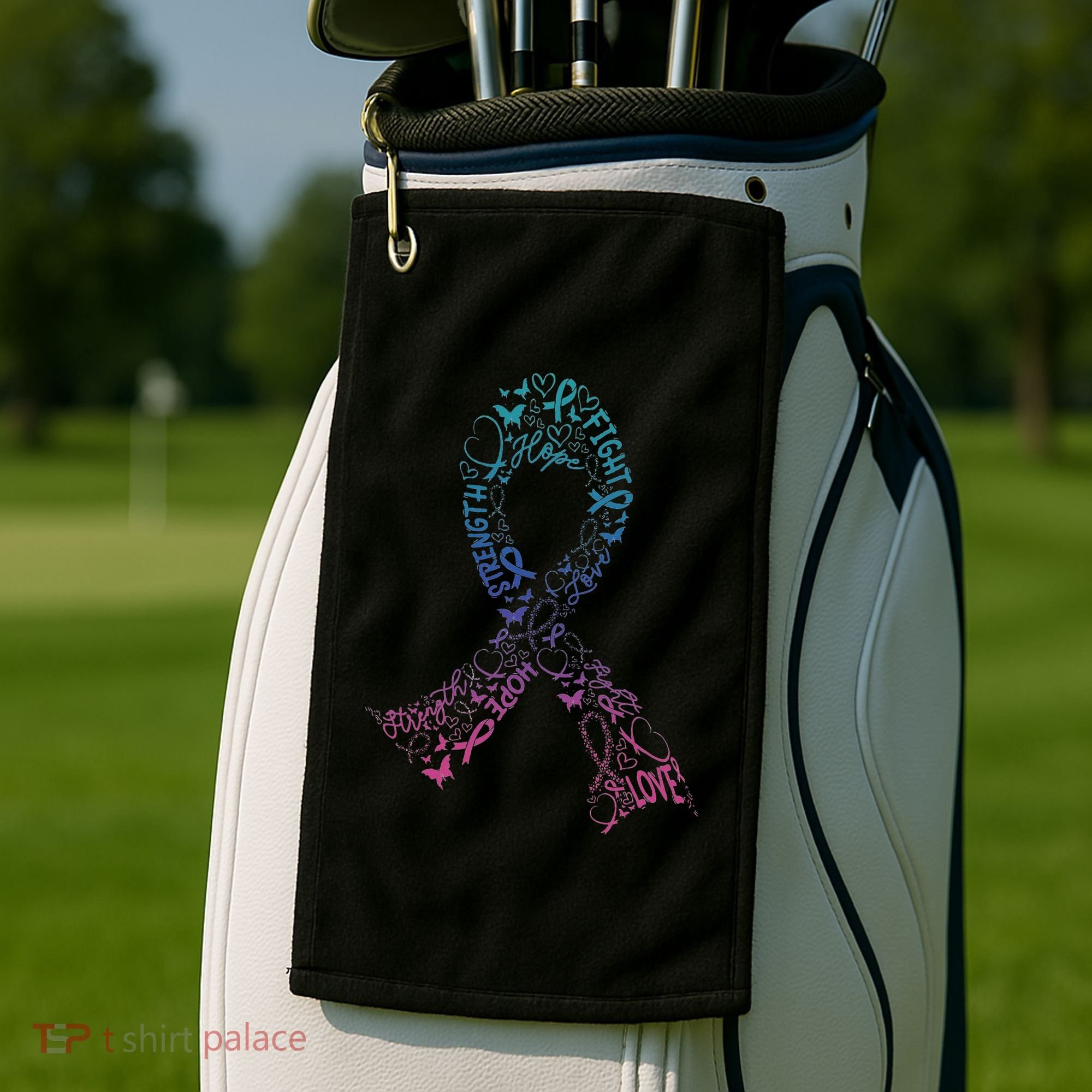 Thyroid Cancer Battle Warrior Gifts Thyroid Ribbon Golf Towel