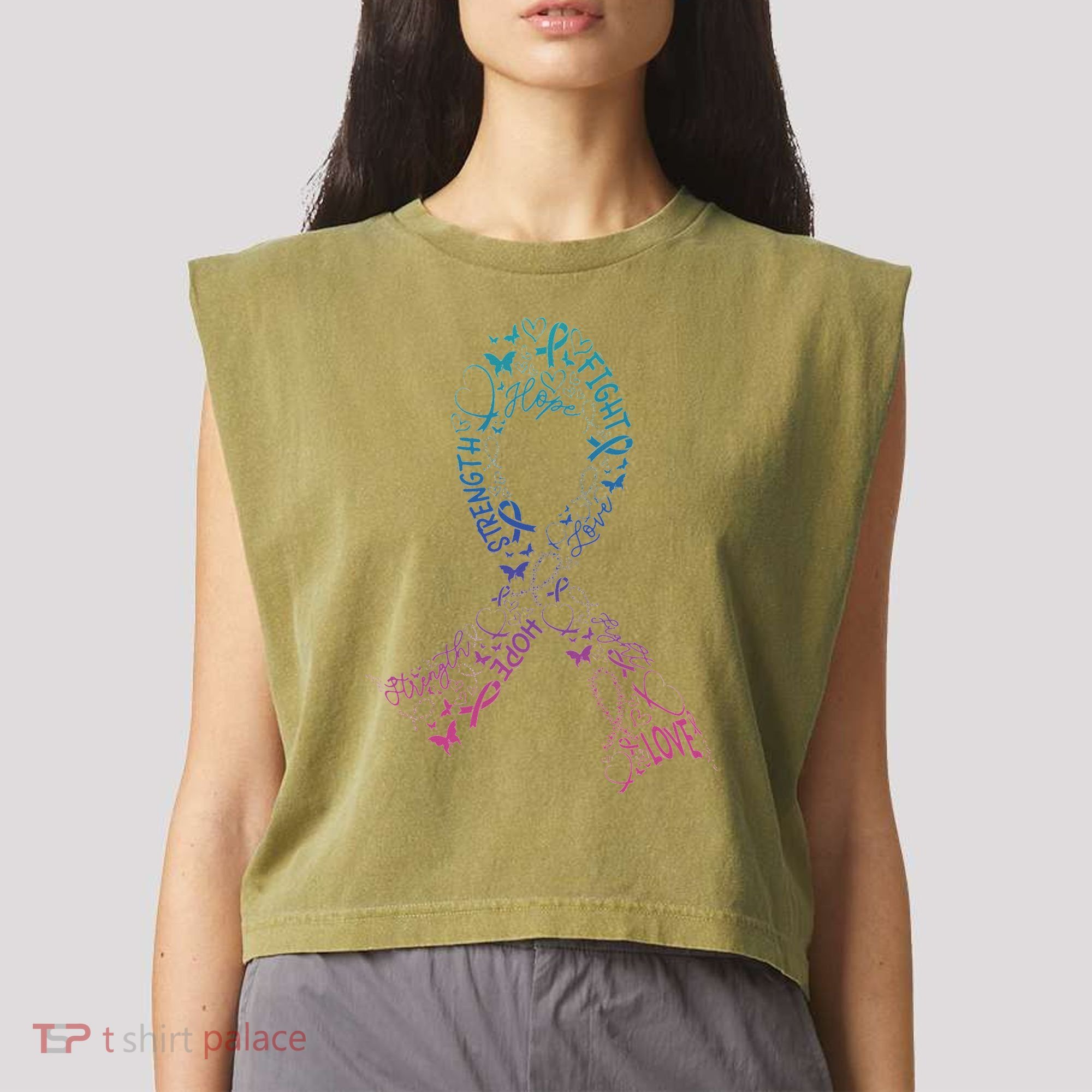 Thyroid Cancer Battle Warrior Gifts Thyroid Ribbon Garment-Dyed Women's Muscle Tee