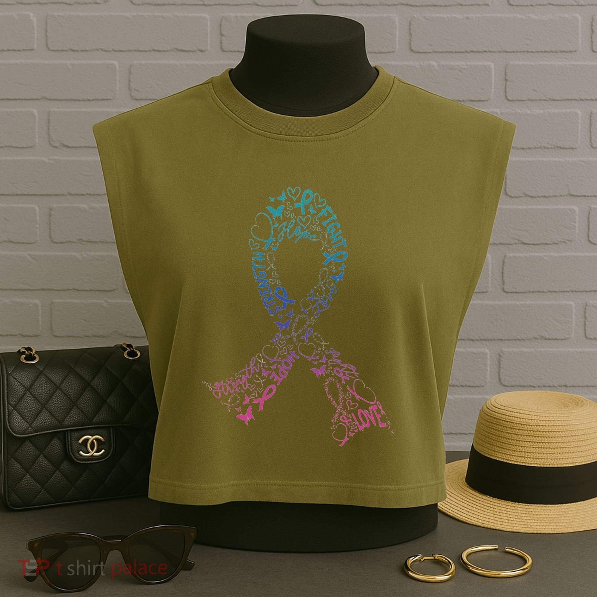 Thyroid Cancer Battle Warrior Gifts Thyroid Ribbon Garment-Dyed Women's Muscle Tee