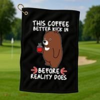 This Coffee Better Kick In Before Reality Does Stressed Coffee Bear Golf Towel thumb 1