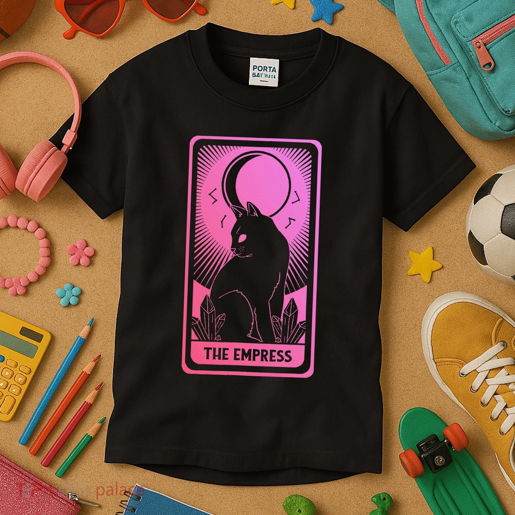 Tarot Card Cat Women Mystical Moon Occult The Empress Kids T-Shirt