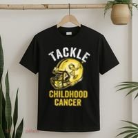 Tackle Childhood Cancer Awareness Football Gold Ribbon T-Shirt thumb 2