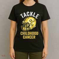 Tackle Childhood Cancer Awareness Football Gold Ribbon T-Shirt thumb 4