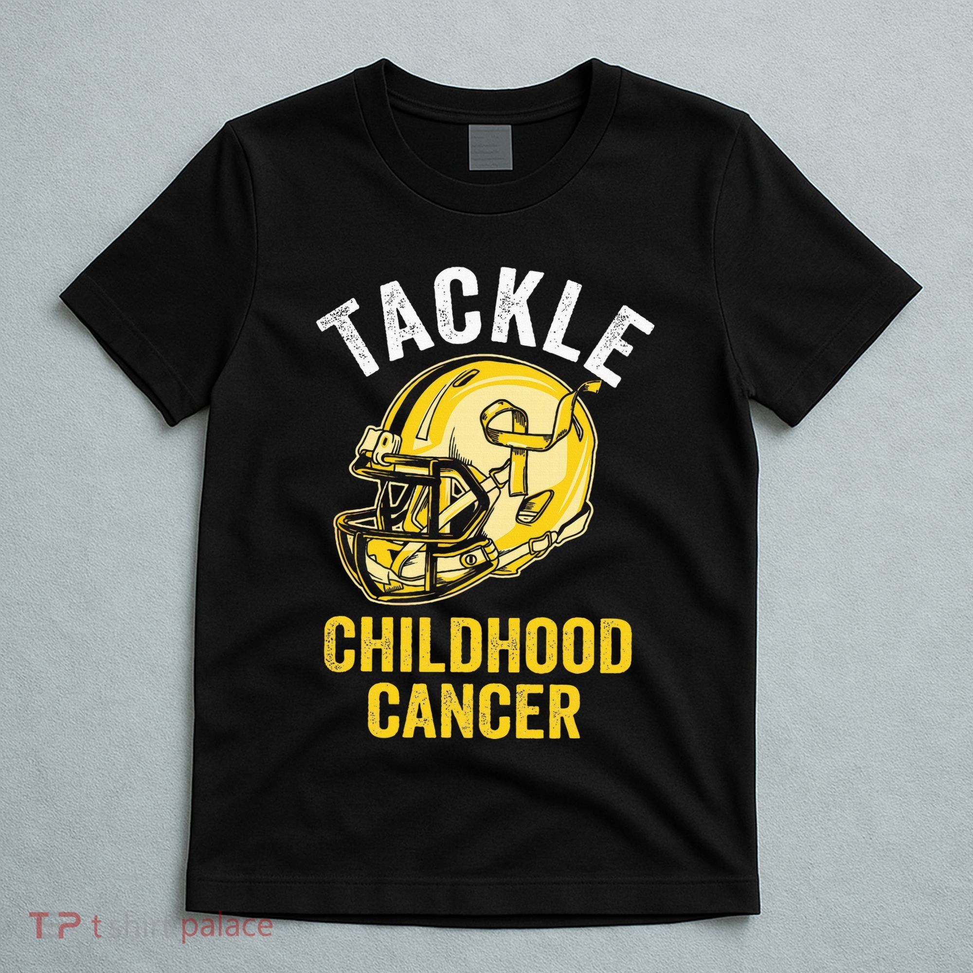 Tackle Childhood Cancer Awareness Football Gold Ribbon T-Shirt