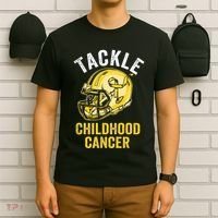 Tackle Childhood Cancer Awareness Football Gold Ribbon T-Shirt thumb 6