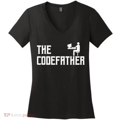 The Codefather Coding Coder Developer Computer Nerd Women's V-Neck T-Shirt