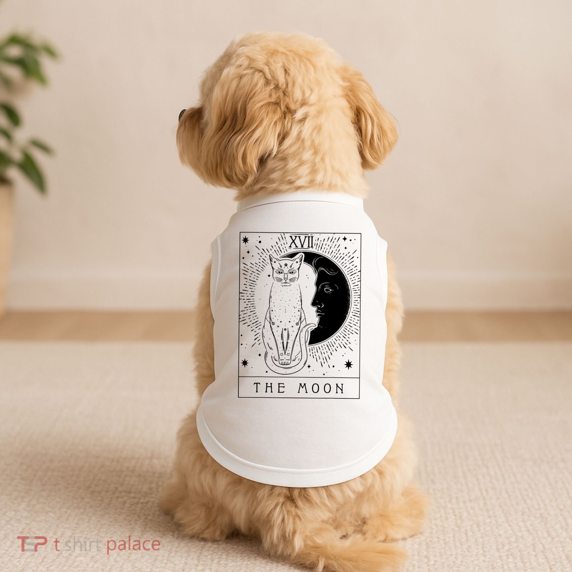 Tarot Card Crescent Moon And Cat Graphic Doggie Tank