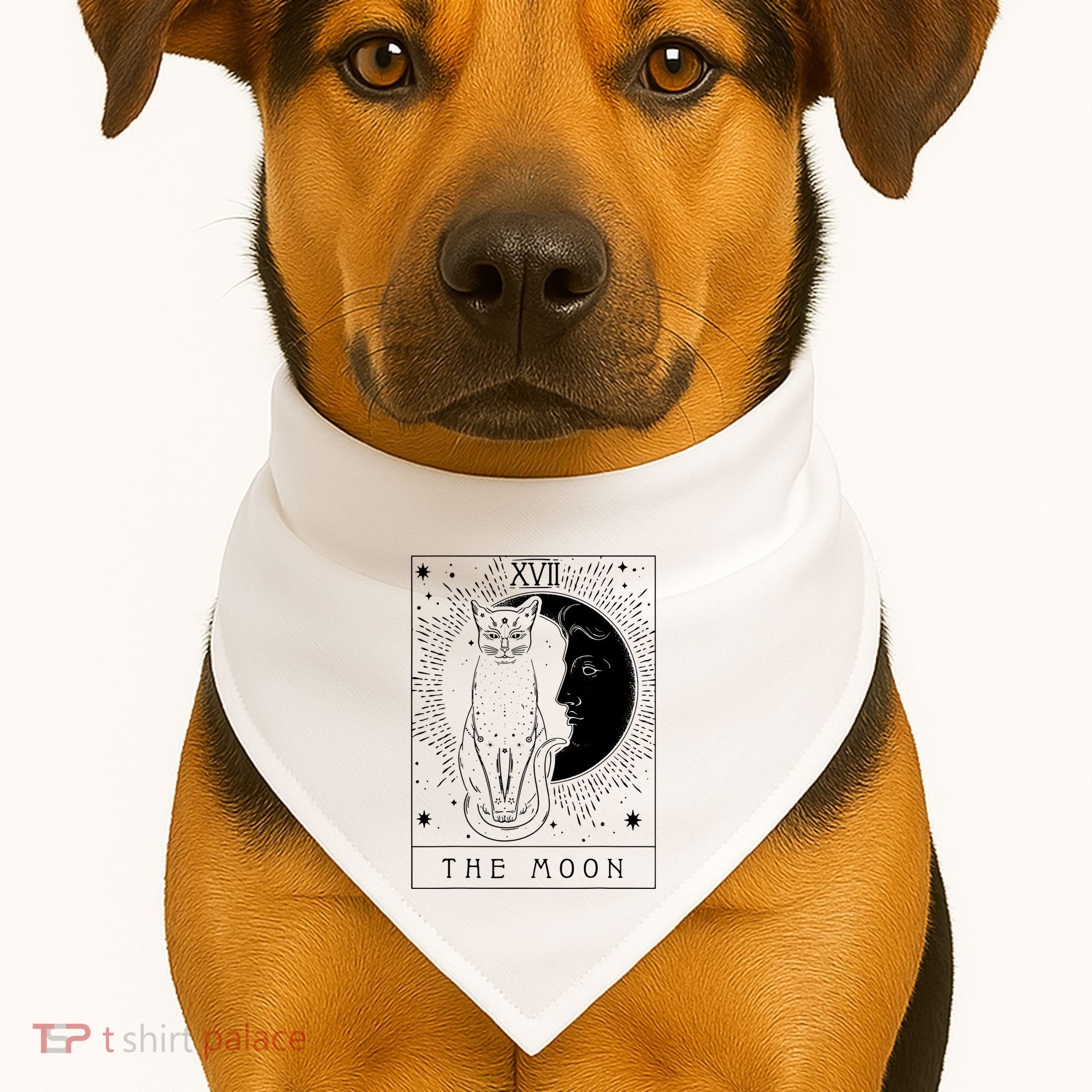 Tarot Card Crescent Moon And Cat Graphic USA-Made Doggie Bandana