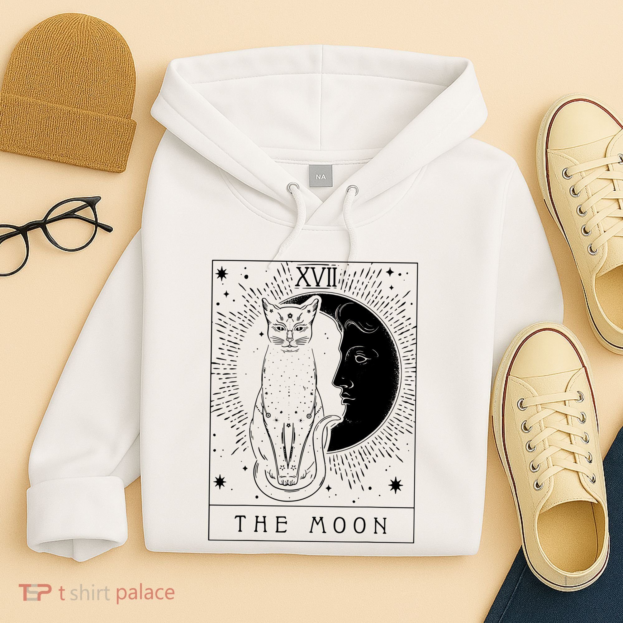 Tarot Card Crescent Moon And Cat Graphic Hoodie
