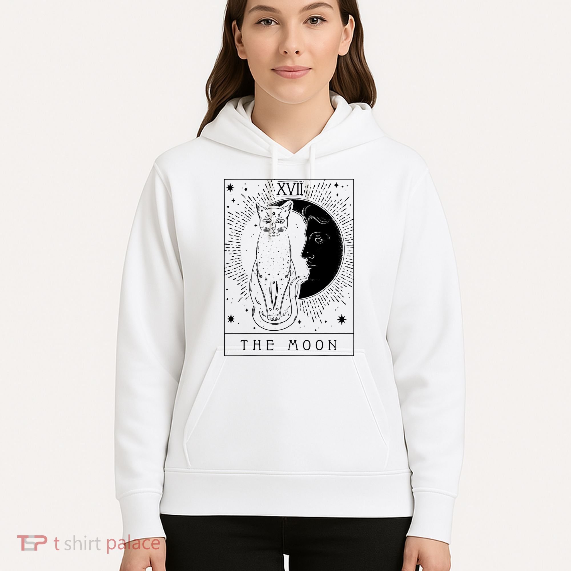 Tarot Card Crescent Moon And Cat Graphic Hoodie