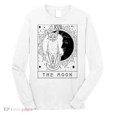 Tarot Card Crescent Moon And Cat Graphic Long Sleeve Shirt