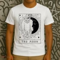 Tarot Card Crescent Moon And Cat Graphic T-Shirt thumb 3