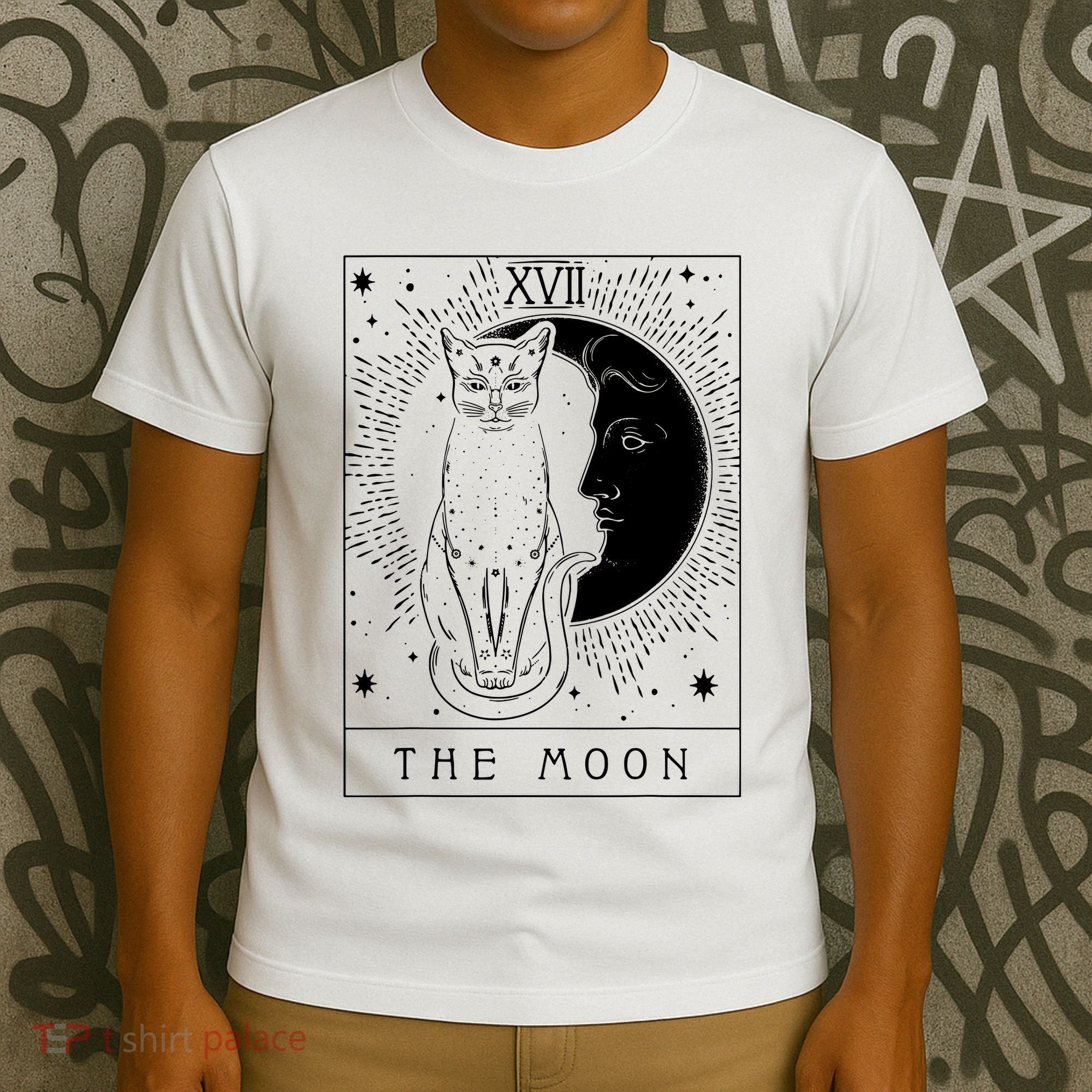 Tarot Card Crescent Moon And Cat Graphic T-Shirt