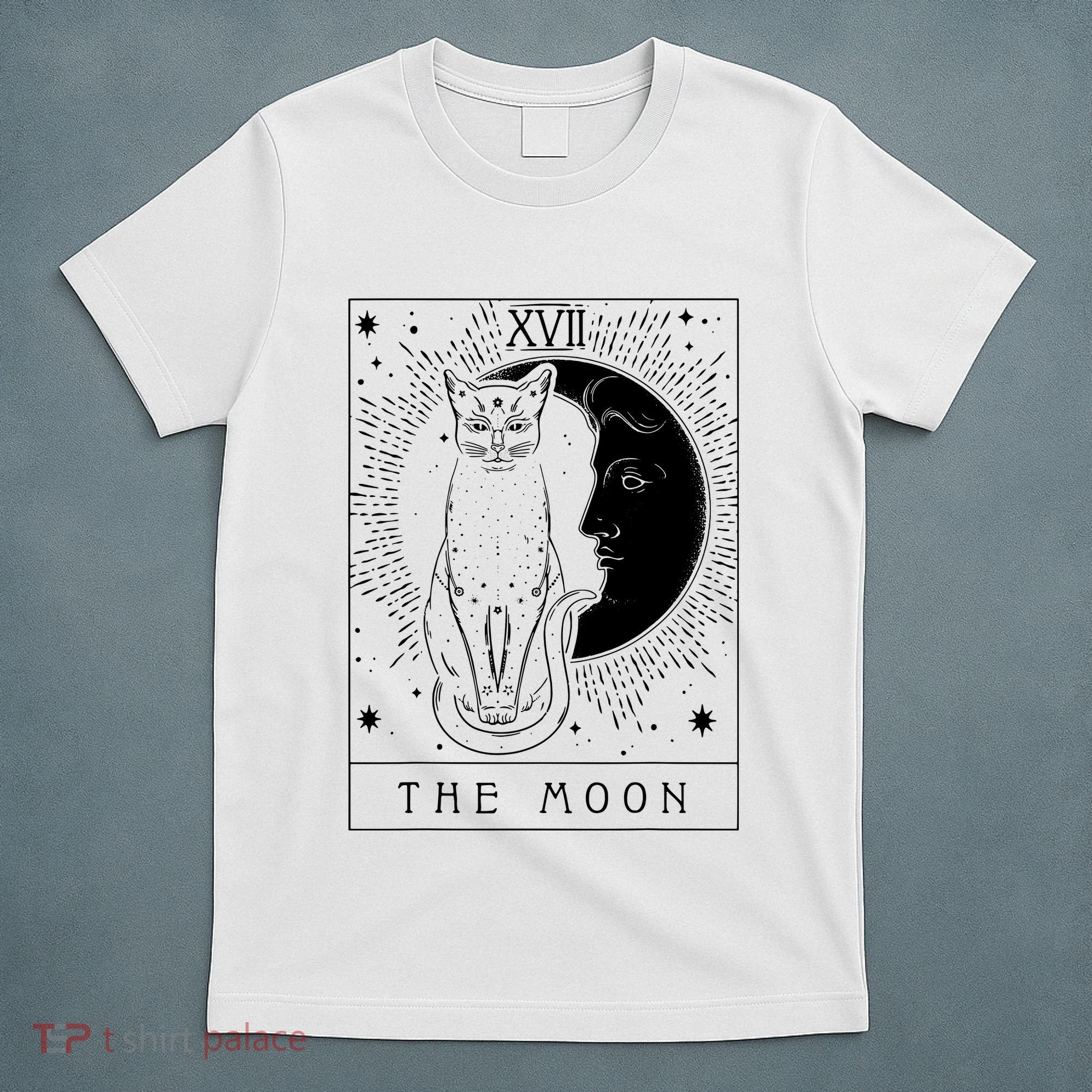Tarot Card Crescent Moon And Cat Graphic T-Shirt