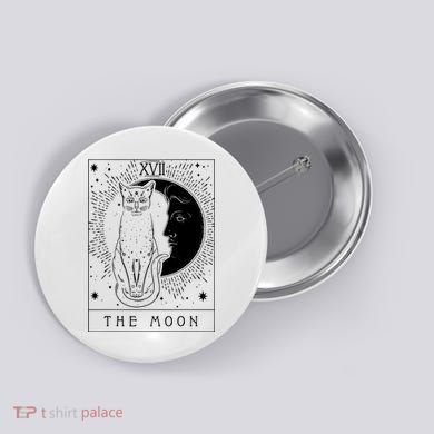 Tarot Card Crescent Moon And Cat Graphic Button
