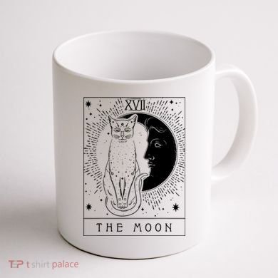 Tarot Card Crescent Moon And Cat Graphic Coffee Mug back