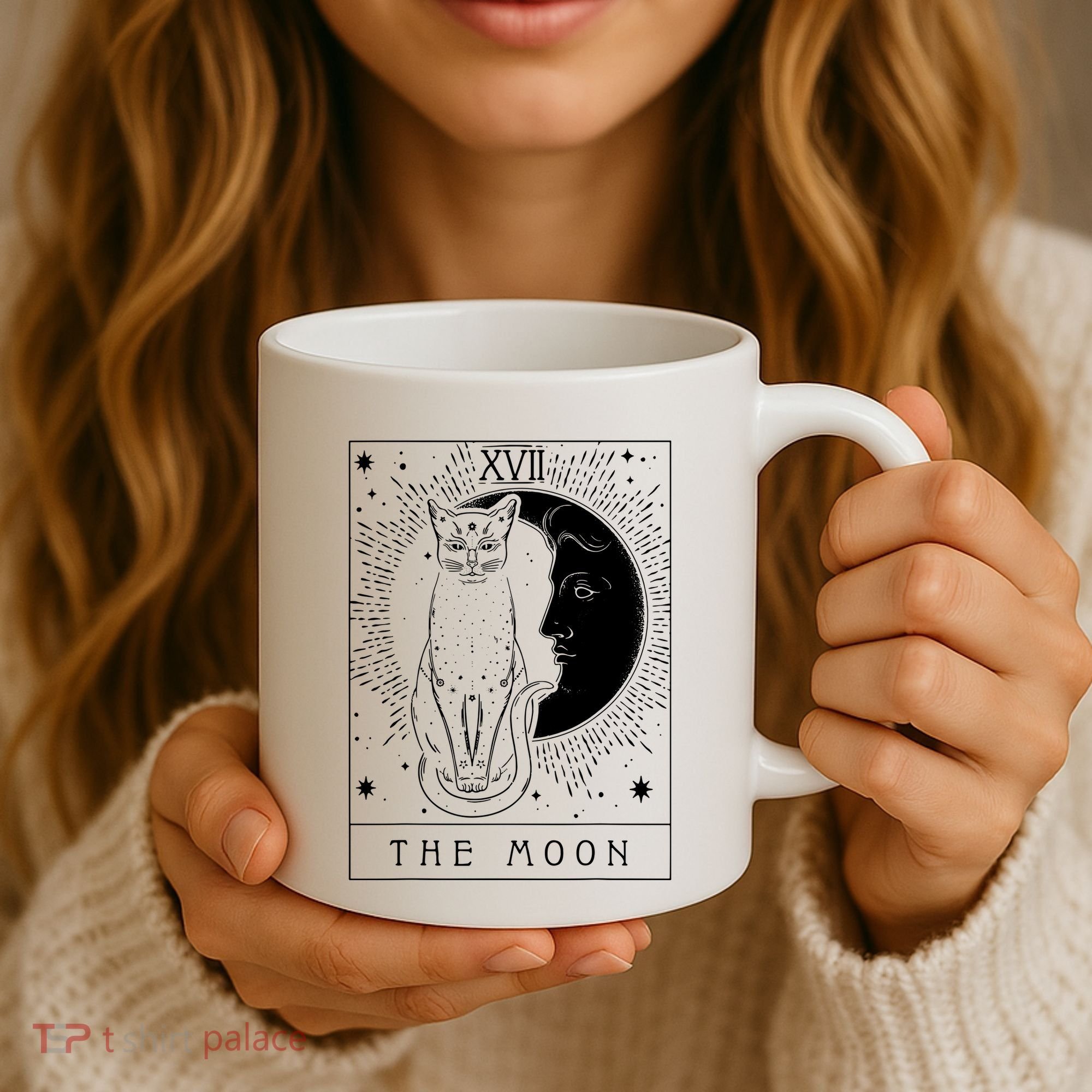 Tarot Card Crescent Moon And Cat Graphic Coffee Mug